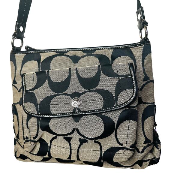 COACH Black Grey C Monogramed Shoulder Purse Crossbody Hand Bag - Picture 2 of 13